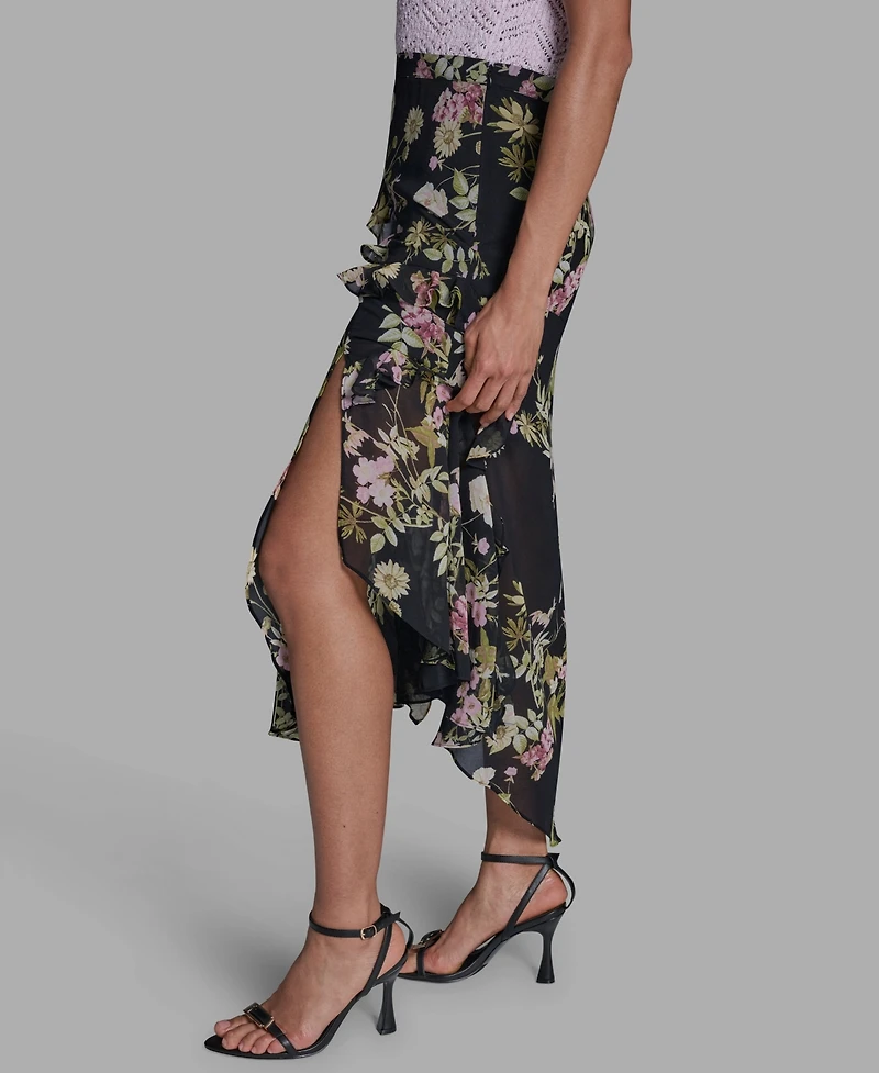 Bcbg Women's Side Zipper Printed Ruffle Maxi Skirt