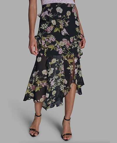 Bcbg Women's Side Zipper Printed Ruffle Maxi Skirt