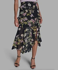 Bcbg Women's Side Zipper Printed Ruffle Maxi Skirt