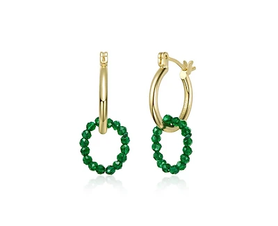 Rachel Glauber Colored Beaded Modern Hoop Earrings 14K Gold Plated