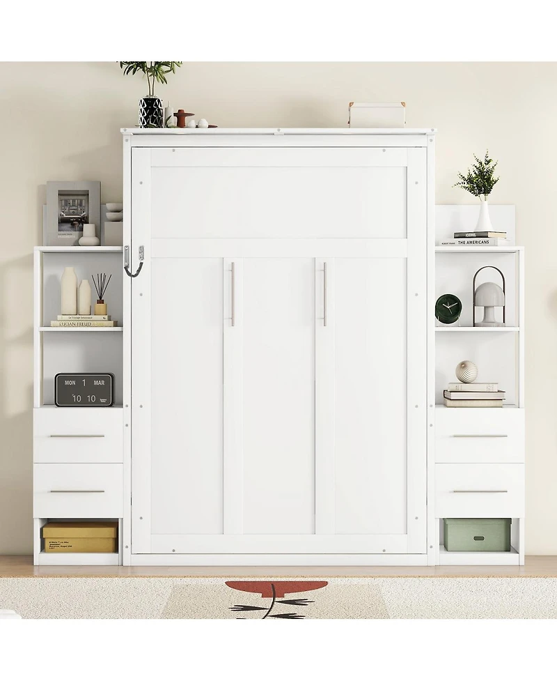 Streamdale Furniture Full Size Murphy Bed Wall Bed with Shelves, Drawers and Led Lights