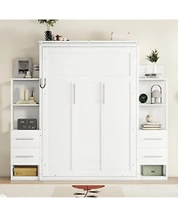 Streamdale Furniture Full Size Murphy Bed Wall Bed with Shelves, Drawers and Led Lights