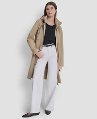 Dkny Womens Pleather Trim Anorak Rain Coat