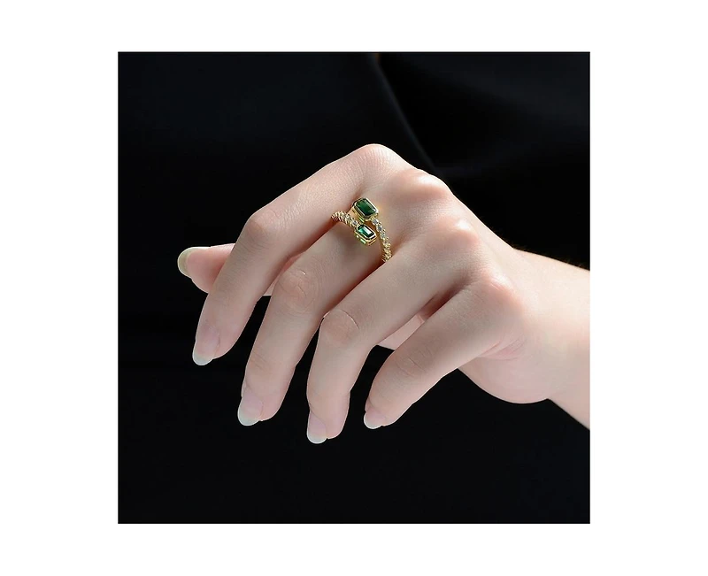 Rachel Glauber Modern Cubic Zirconia Bypass Ring 14K Gold Plated