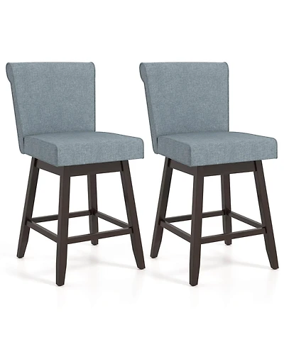 Costway 27" Swivel Bar Stools with Rubber Wood Legs Upholstered Linen Bar Chairs