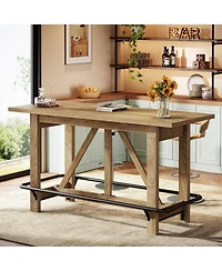 Tribesigns 63" Bar Table, Long Counter Height Pub Dining Table with Footrest, Home Bar Furniture for Bar, Kitchen & Dining Room, Living Room