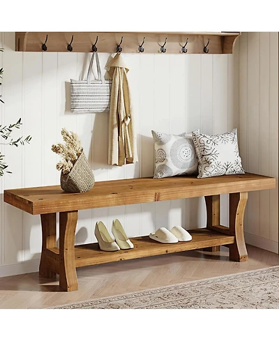 Tribesigns Solid Wood Entryway Bench, 55" End of Bed Bench, Long Indoor Dining Seat for Hallway, Bedroom, Living Room, Dining Room
