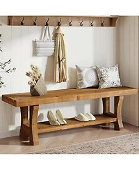 Tribesigns Solid Wood Entryway Bench, 55" End of Bed Bench, Long Indoor Dining Seat for Hallway, Bedroom, Living Room, Dining Room