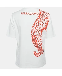 Pre-Owned Salvatore Ferragamo Women's White/red Leopard Print Cotton T-Shirt