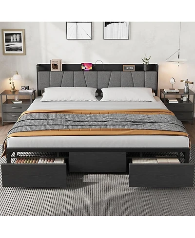gaomon Upholstered Platform Bed Frame with Tall Headboard