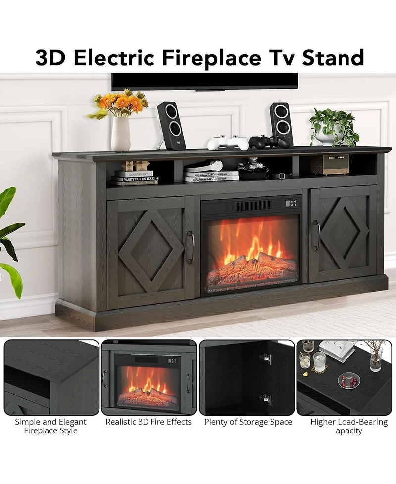 gaomon Electric Fireplace Tv Stand for up to 65", Entertainment Center with 23" Electric Fireplace Remote Control, Tv Console Stand Cabinet