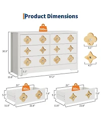 gaomon Fluted 6-Drawer Dresser for Bedroom, 47.4" Wide Wooden Chest with Large Storage & Tv Stand Use, White