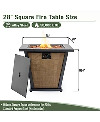 Flynama 28 Inch Propane Gas Fire Pit Table 50000 Btu Square Steel Brown Industrial Natural Style for Outdoor Patio Garden