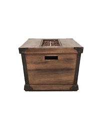 Flynama 56 Inch Rectangle Concrete Gas Fire Pit Table Brown Wood Pattern 50000 Btu Outdoor Patio Propane Only