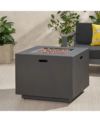 Flynama 33 Inch Outdoor Iron Square Propane Fire Pit Brushed Brown 50000 Btu Tank Inside No Assembly