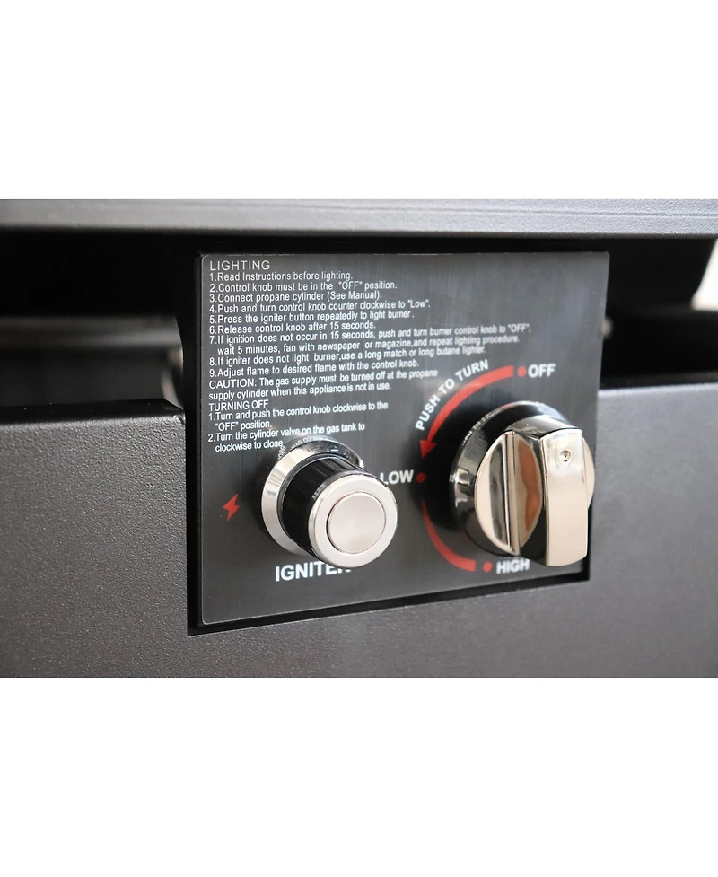 Flynama 42 Inch W 25 Inch H Steel Outdoor Fire Pit Table Black Smoked Glass Top 50000 Btu Push Button Ignition