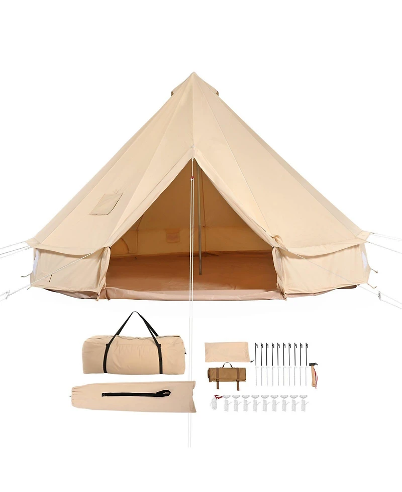 Mecale 4-Season Canvas Bell Tent, 3m/9.8ft Yurt Tent with Stove Jack, Breathable, Sleeps Up to 4 People