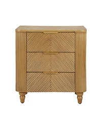 Rainsken Mid-Century Fluted Nightstand with 3 Storage Drawers, Wood Bedside End Table with Curved Profile & Metal Handle for Bedroom, Living Room