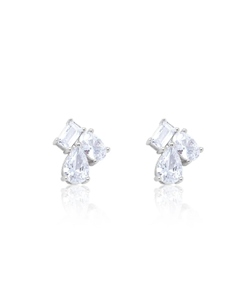 Etoielle Multi Shape Silver Studs Emerald Oval and Pear Shape Cubic Zirconia Moi et Toi Style