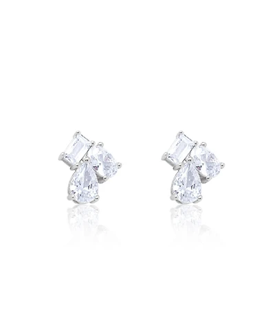 Etoielle Multi Shape Silver Studs Emerald Oval and Pear Shape Cubic Zirconia Moi et Toi Style