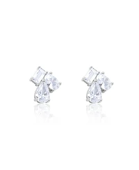 Etoielle Multi Shape Silver Studs Emerald Oval and Pear Shape Cubic Zirconia Moi et Toi Style