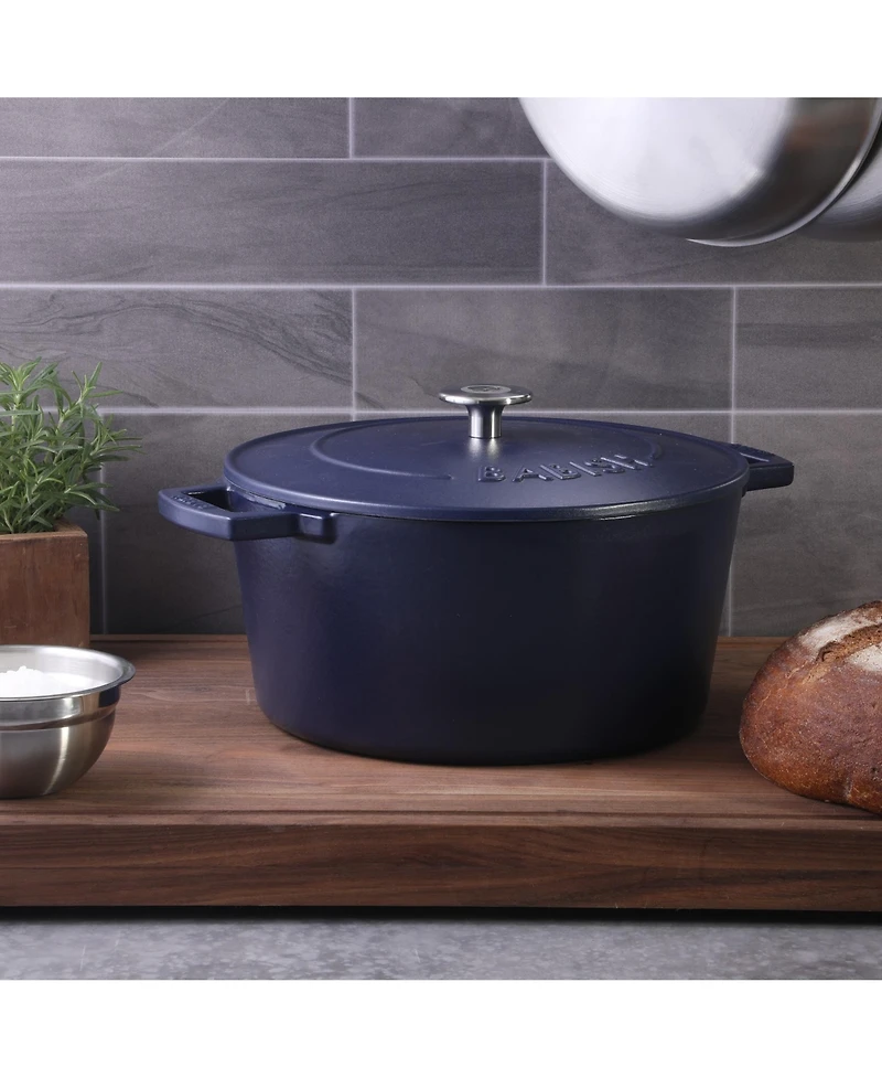Babish 6 Qt Round Matte Enamel Cast Iron Dutch Oven Pot With Lid - Blue