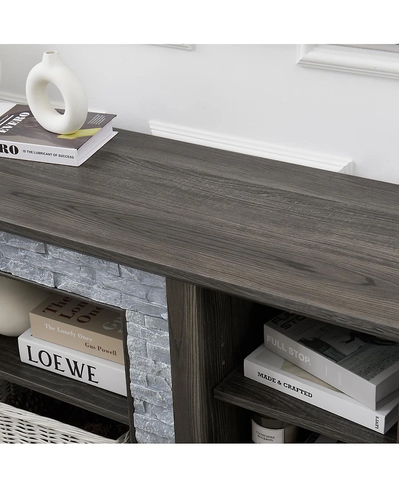 Streamdale Furniture Mantel Stone Tv Media Stand with Faux Stacked Stone Surround, Gray, 58.31"W