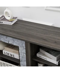 Streamdale Furniture Mantel Stone Tv Media Stand with Faux Stacked Stone Surround, Gray, 58.31"W