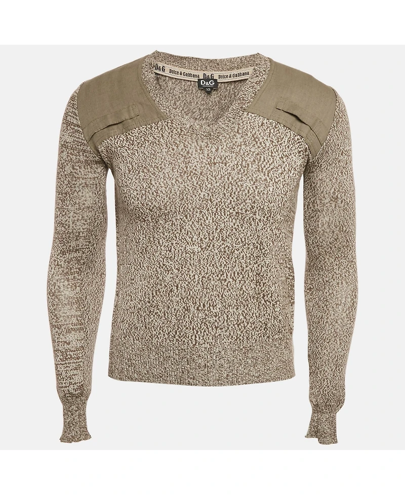 Pre-Owned Dolce & Gabbana Men's Grey Knit Panel Detail V-Neck Long Sleeve Sweater