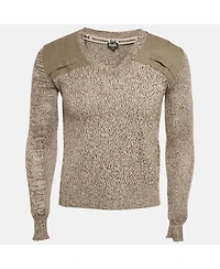 Pre-Owned Dolce & Gabbana Men's Grey Knit Panel Detail V-Neck Long Sleeve Sweater