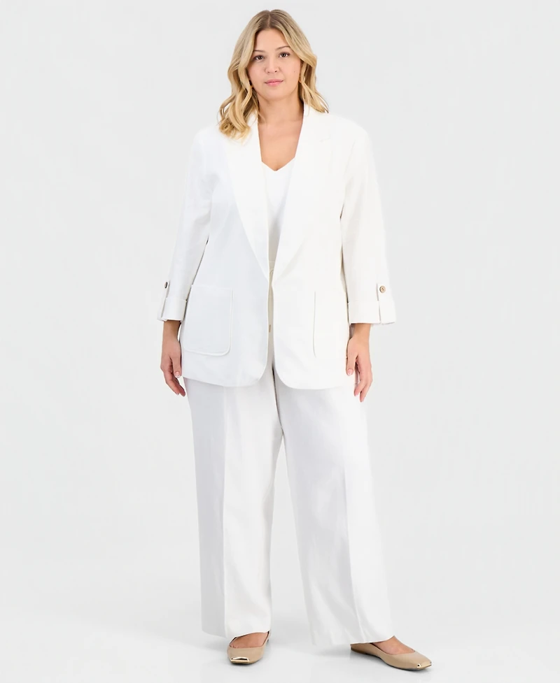 Jones New York Plus Roll-Tab Open-Front Blazer
