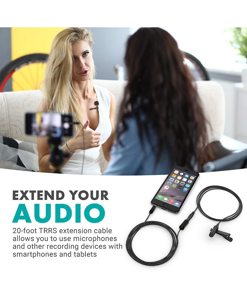 Movo PM10EC6 20-foot (6m) Trrs Female 3.5mm to Trrs Male 3.5mm Microphone Extension Cable for Smartphones