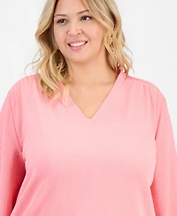 Jones New York Women's V-Neck Crinkle Top