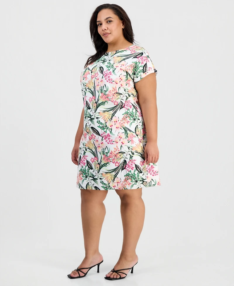 Jones New York Plus Size Printed Side-Button Dress