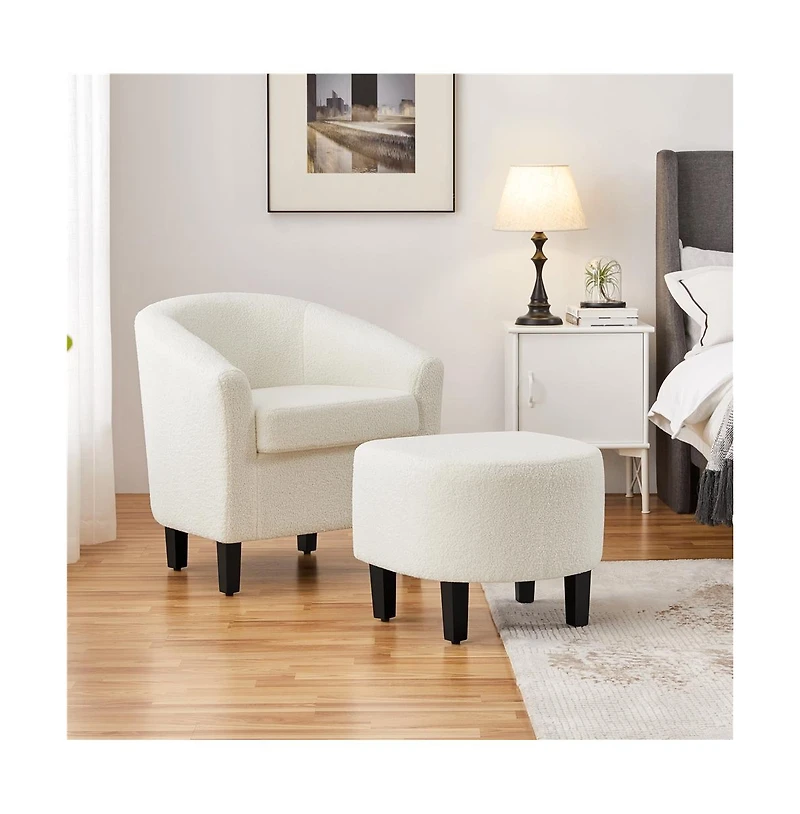 Yaheetech Contemporary Boucle Club Chair and Ottoman Set