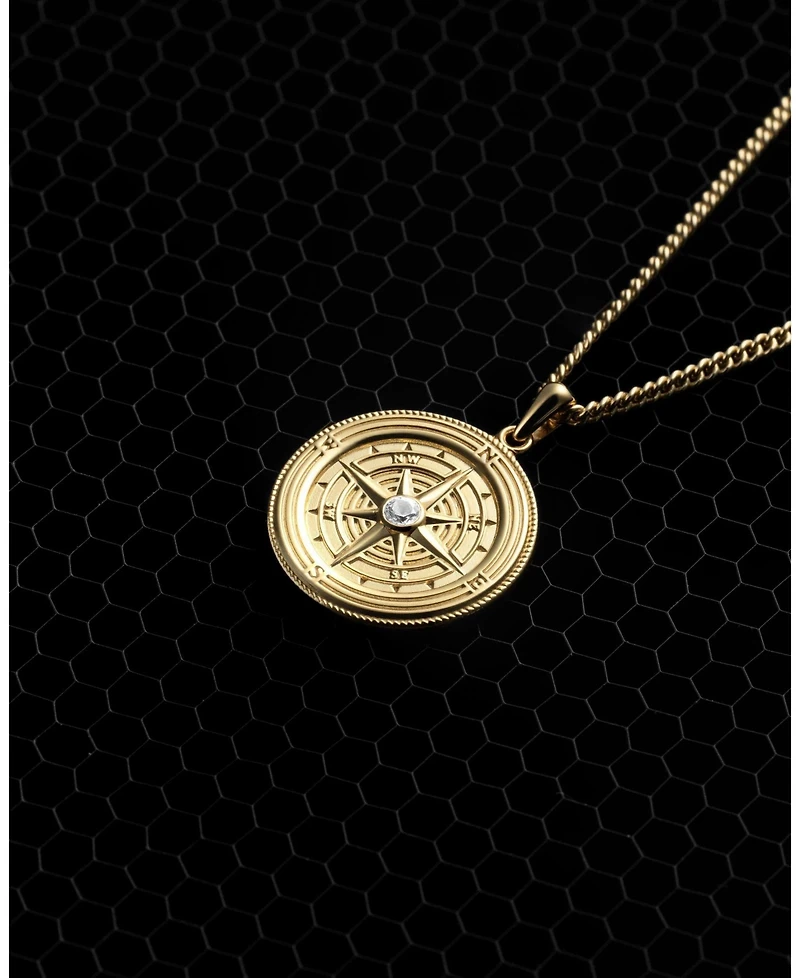 Vincero Men's Compass Pendant Necklace – Gold 22" Chain
