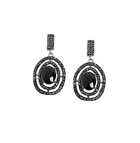 Sohi Women's Carbon Black Embellished Lined Oval Drop Earrings