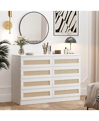 gaomon Rattan Dresser for Bedroom with 8 Drawers, 47'' Wide Chest of Oak Furniture Large Storage Tower Unit, Closet Store Organizer