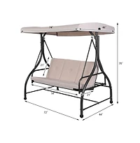 3 Seats Outdoor Porch Swing Hammock with Adjustable Tilt Canopy