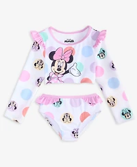 Minnie Mouse Toddler Girls' 2-6X Long-Sleeve Dot-Print Rashguard 2-Piece Swimsuit