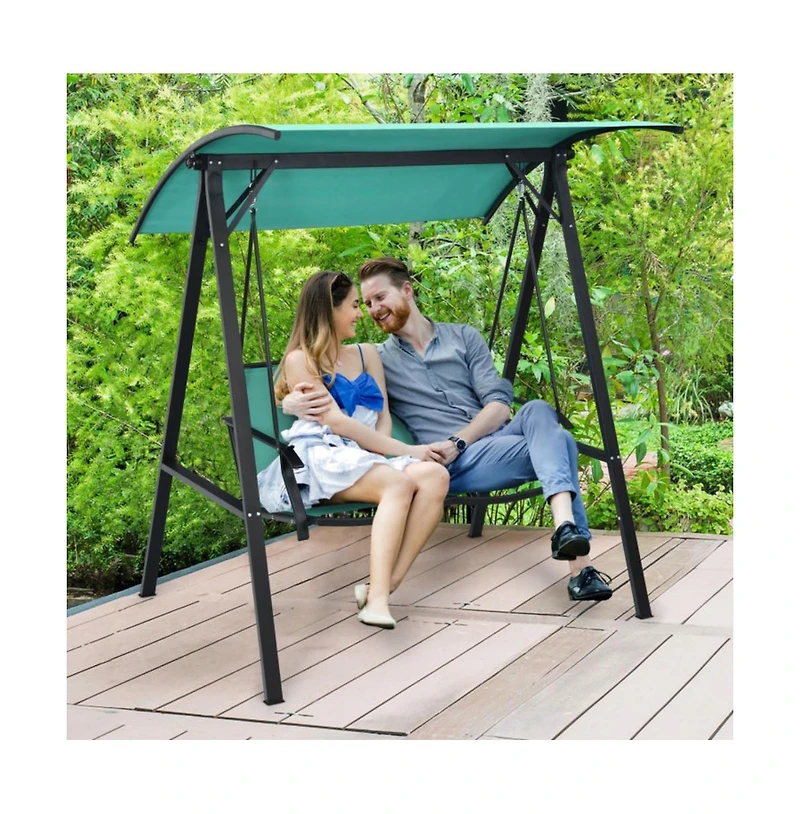 2 Person Patio Swing with Weather Resistant Glider and Adjustable Canopy