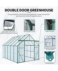 Mondawe 8x10FT Aluminum Double Door Polycarbonate Greenhouse with Raised Base and Anchor