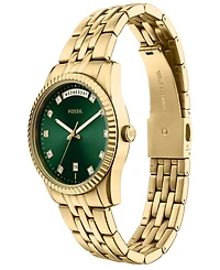 Fossil Women's Scarlette Three-Hand Day-Date Gold-Tone Stainless Steel Watch, 34mm
