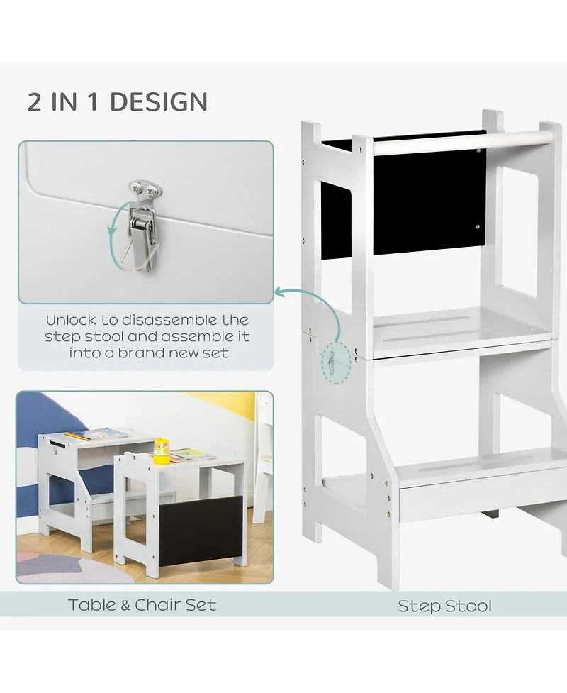 Hongge Kids Kitchen Helper Stool with Chalkboard Convertible Table Design