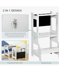 Hongge Kids Kitchen Helper Stool with Chalkboard Convertible Table Design