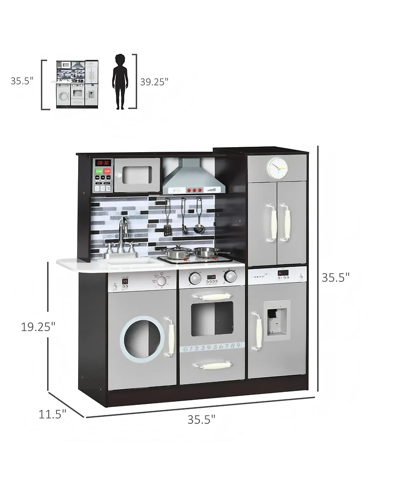 Kids Play Kitchen with Lights Sounds Analog Clock and Storage Shelves for Ages 3 to 6