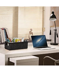 Yigii Handwoven Black Paper Rope Storage Baskets with Handles - 2 Pack