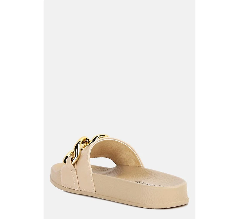 Womens Ishtar Metallic Chain Metal Slid Flats