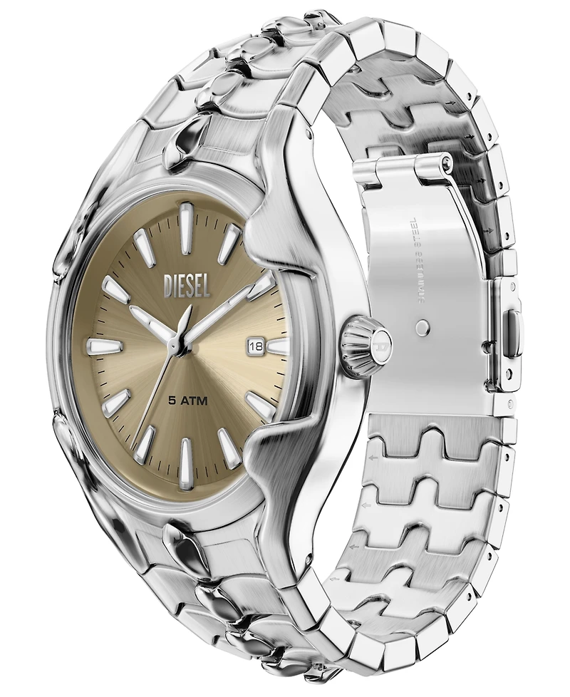 Diesel Men's Vert Quartz Three-Hand Date Silver Stainless Steel Watch, 45mm