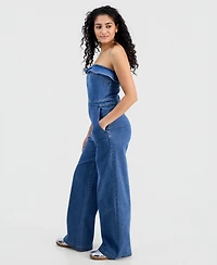 Tinseltown Juniors' Ruffled Strapless Wide-Leg Jumpsuit